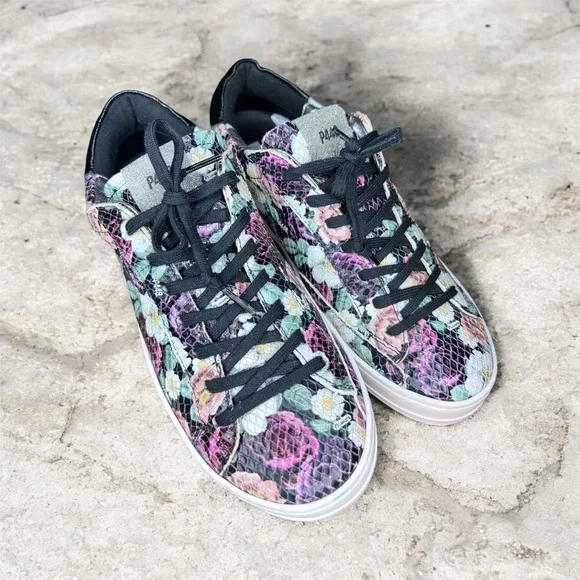 P448 John Flowers Low Top Floral Sneaker Glitter Tab - Picture 3 of 6